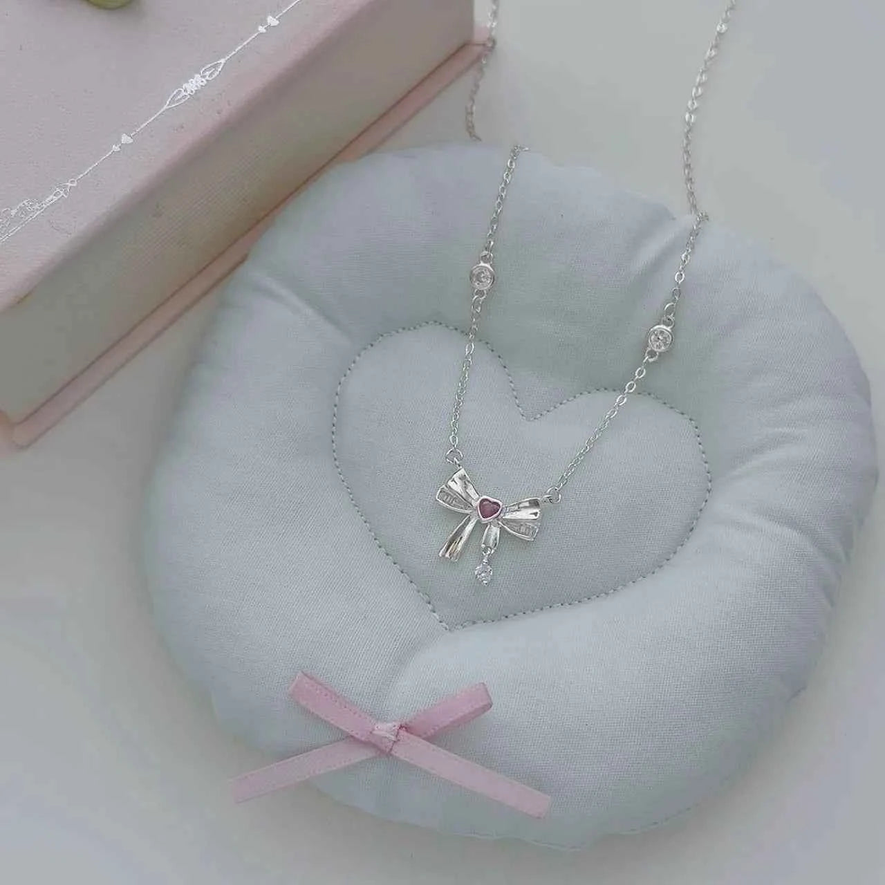 “Half-Sugar Heartbeat” 925 Sterling Silver Bow Necklace