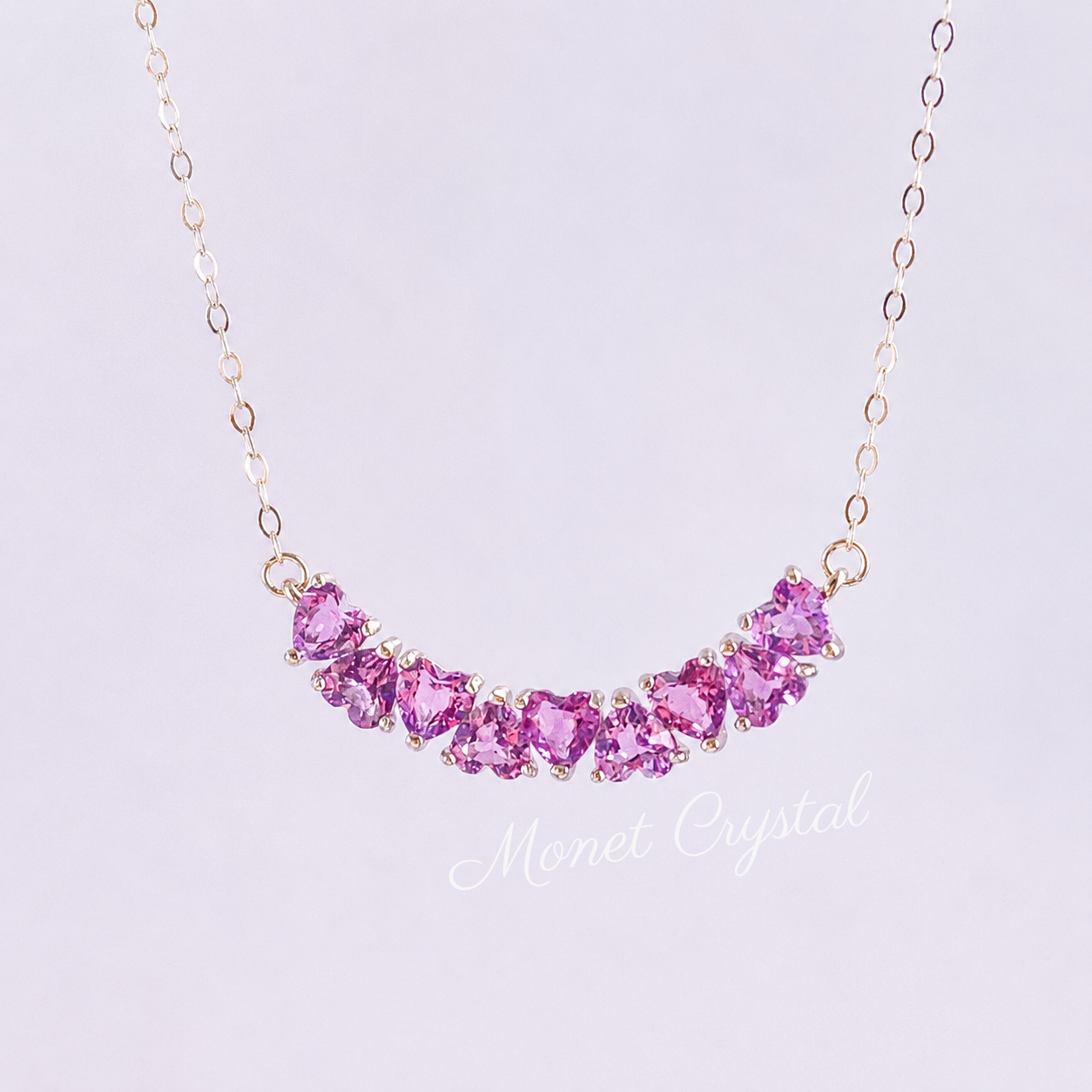 “Happy Hearts” S925 Sterling Silver Natural Amethyst & Topaz Heart Necklace