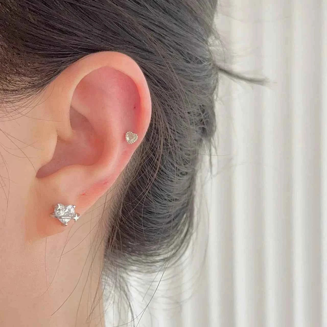 "Heart Orbit" 999 Pure Silver Heart Zircon Orbit Stud Earrings - Sweet and Unique