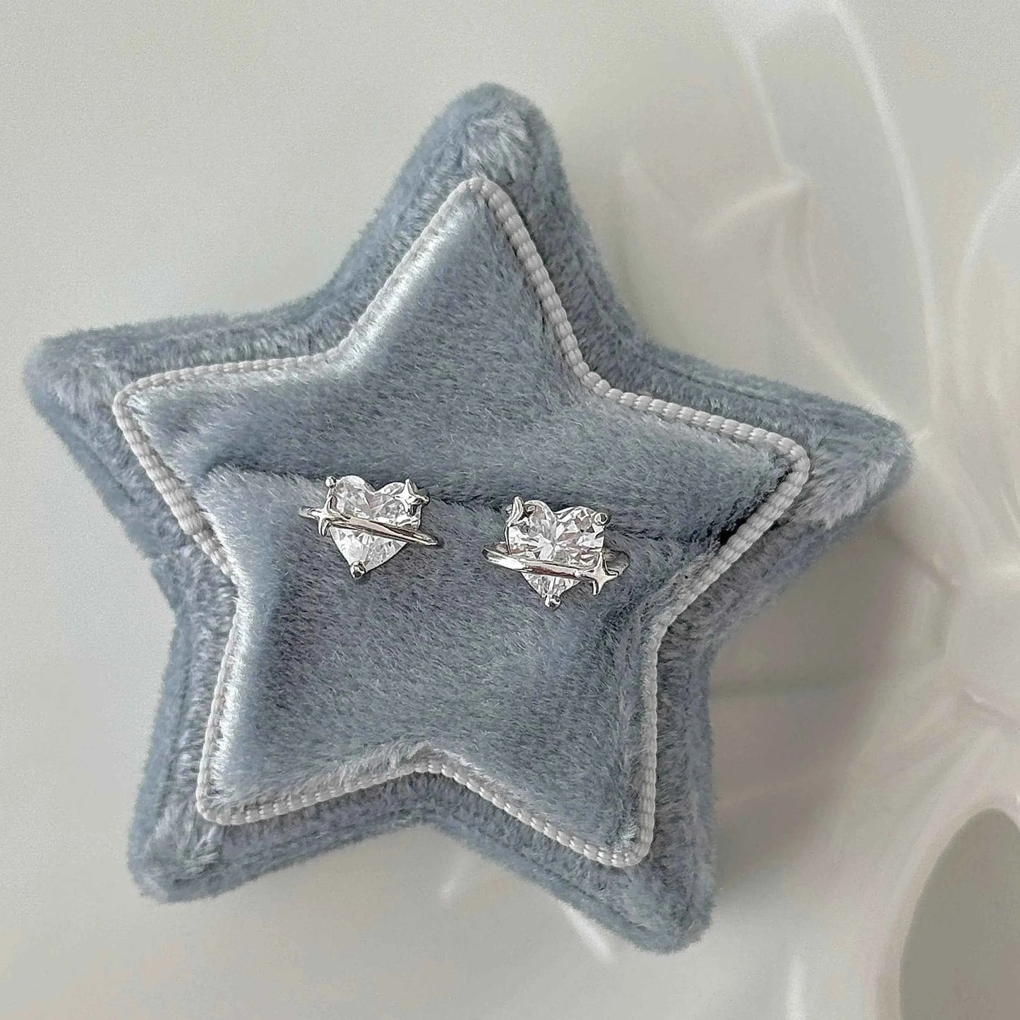 "Heart Orbit" 999 Pure Silver Heart Zircon Orbit Stud Earrings - Sweet and Unique