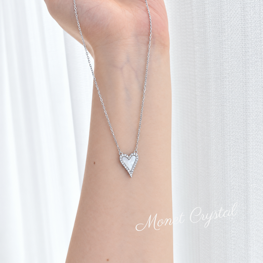 “Heartline” S925 Sterling Silver Mother-of-Pearl Heart Necklace & Earrings Set