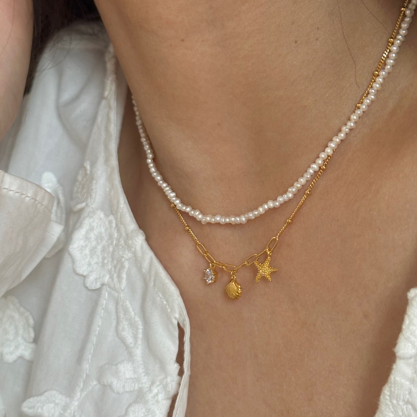 「アイランドブリーズ」925スターリングシルバー ヒトデ&シェルネックレス – Whisper of the Sea