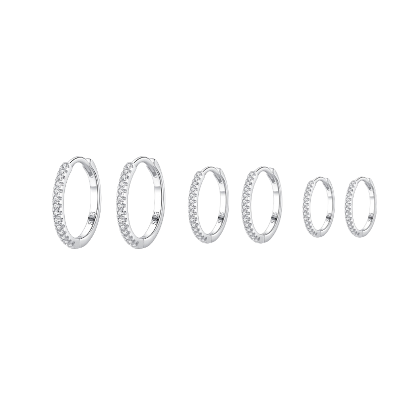 “Lumière Line” 925 Sterling Silver Pavé Huggie Hoop Earrings