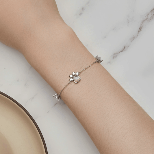 "Opal Paw" 925 Sterling Silver Platinum-Plated Cat Paw Bracelet – Adorable & Shimmering