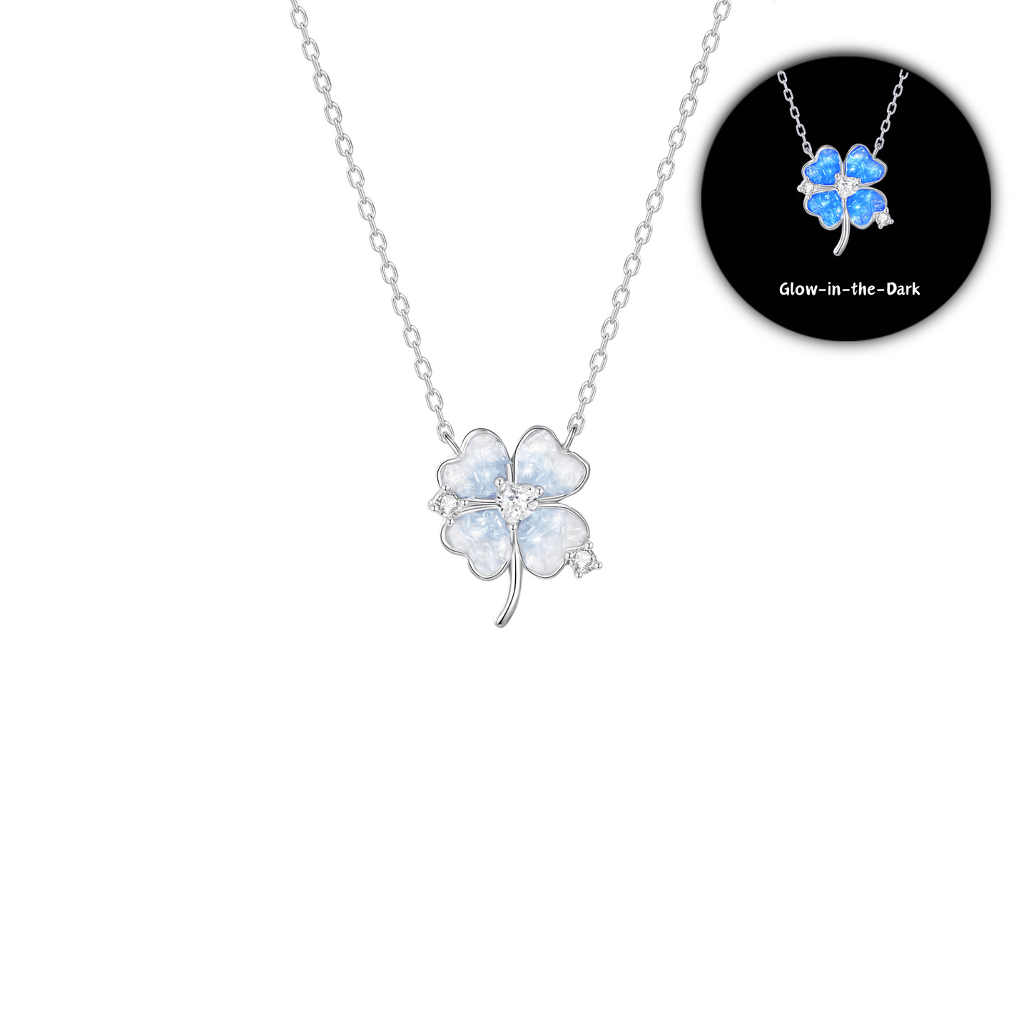 “Noctelle Clover” 925 Sterling Silver Glow Four-Leaf Clover Pendant Necklace