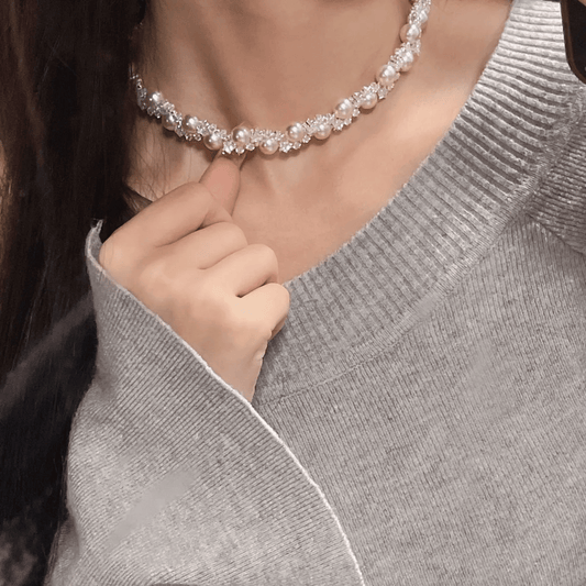 Galaxy Sparkle Pearl Choker Necklace (34 cm) – Swarovski Pearls