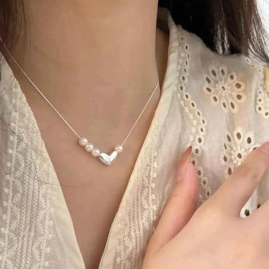 "Korean Drama Heroine" 925 Sterling Silver Chain with Natural Pearls - Irregular Pearl Design