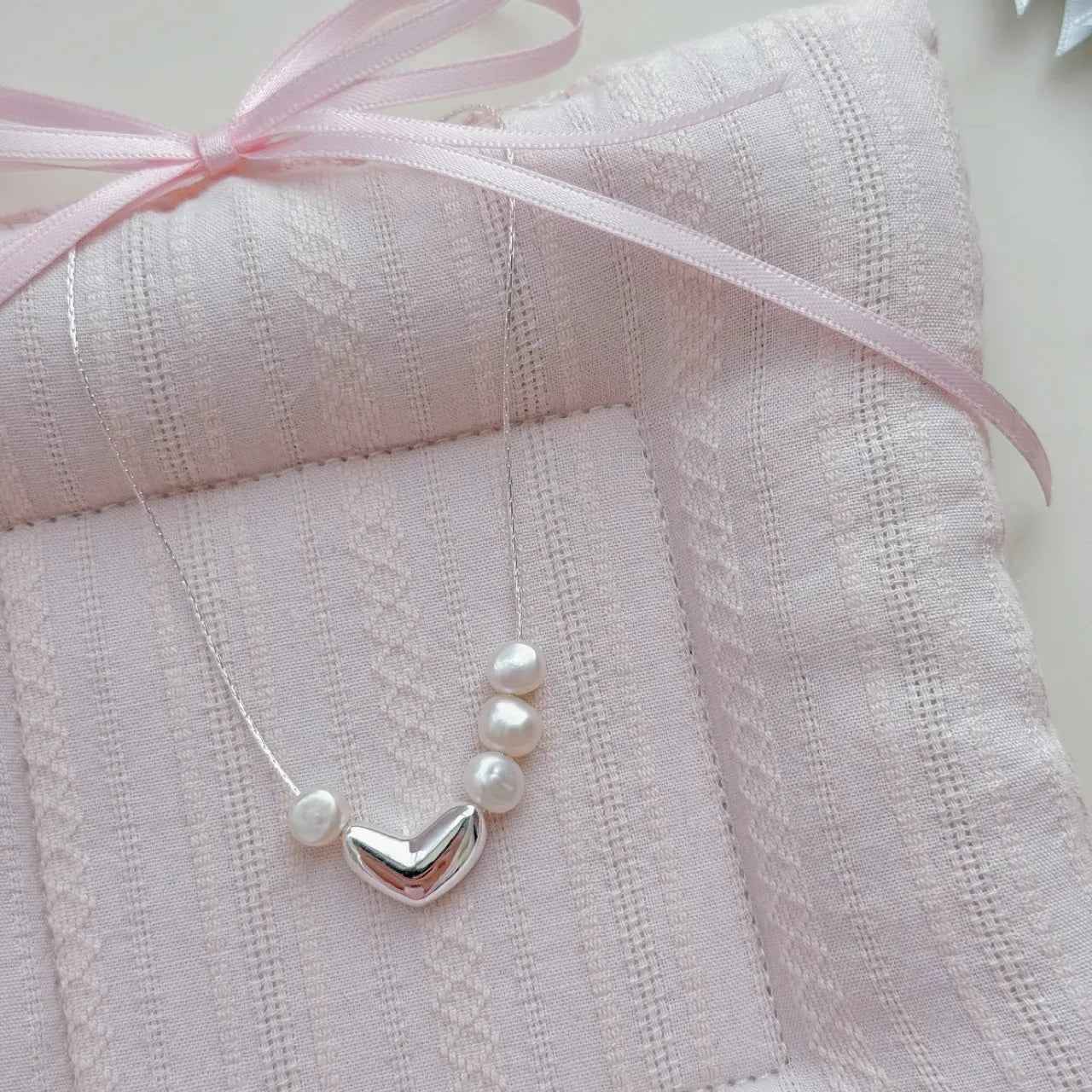 "Korean Drama Heroine" 925 Sterling Silver Chain with Natural Pearls - Irregular Pearl Design