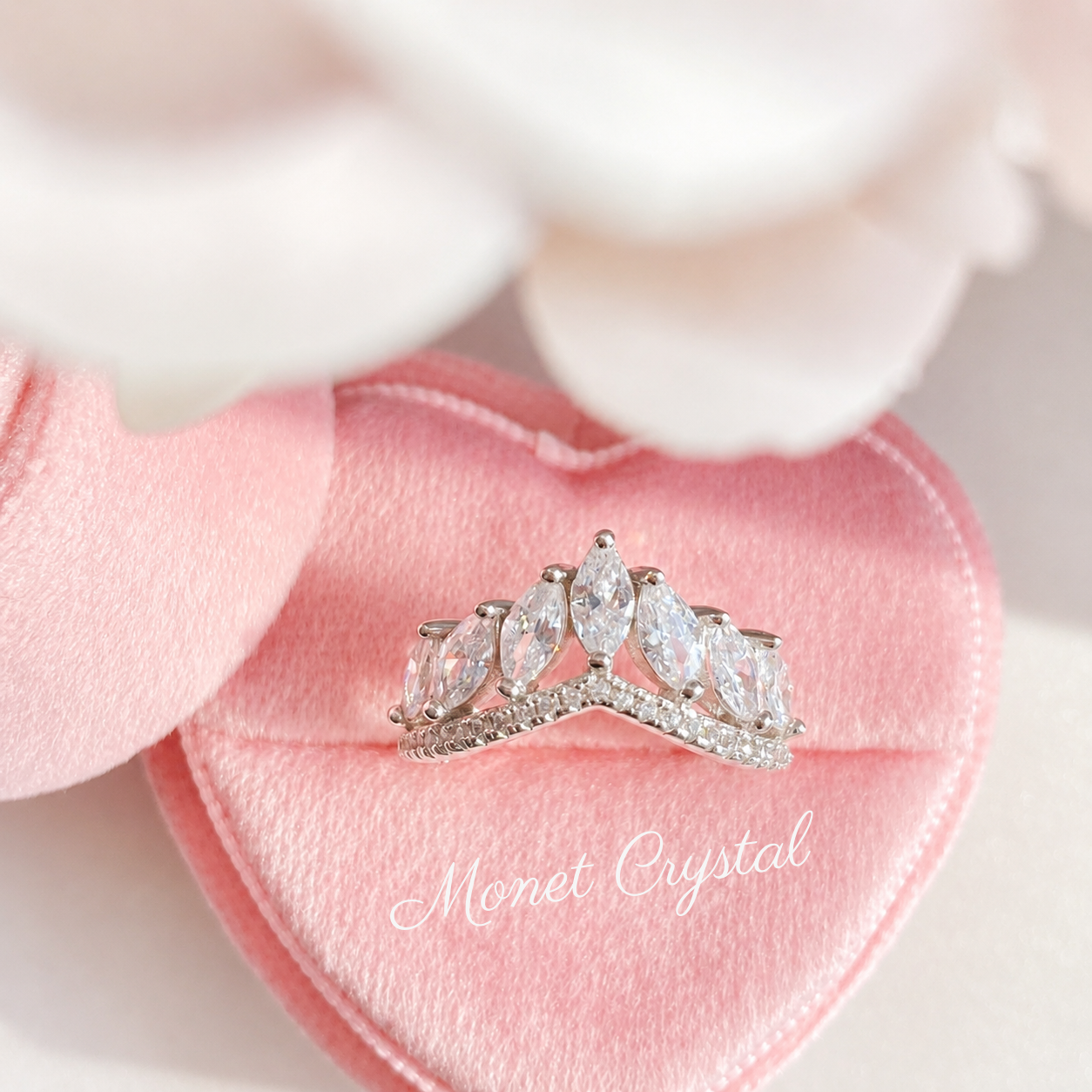 “Laurel Tiara” S925 Sterling Silver Marquise Crown Band Ring