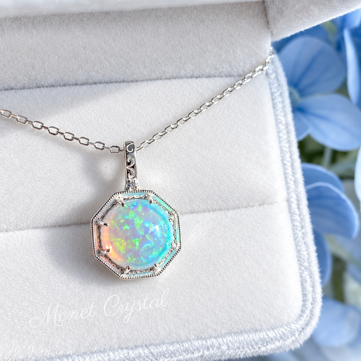 “Light Catcher” S925 Sterling Silver Opal Ring & Necklace Set