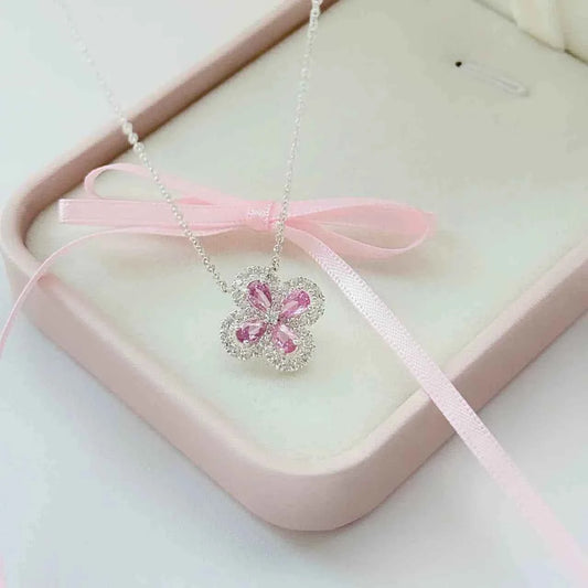 "Lucky Clover Tale" 925 Sterling Silver Necklace with 5A Zircon – Sweet, Sparkling & Fortunate