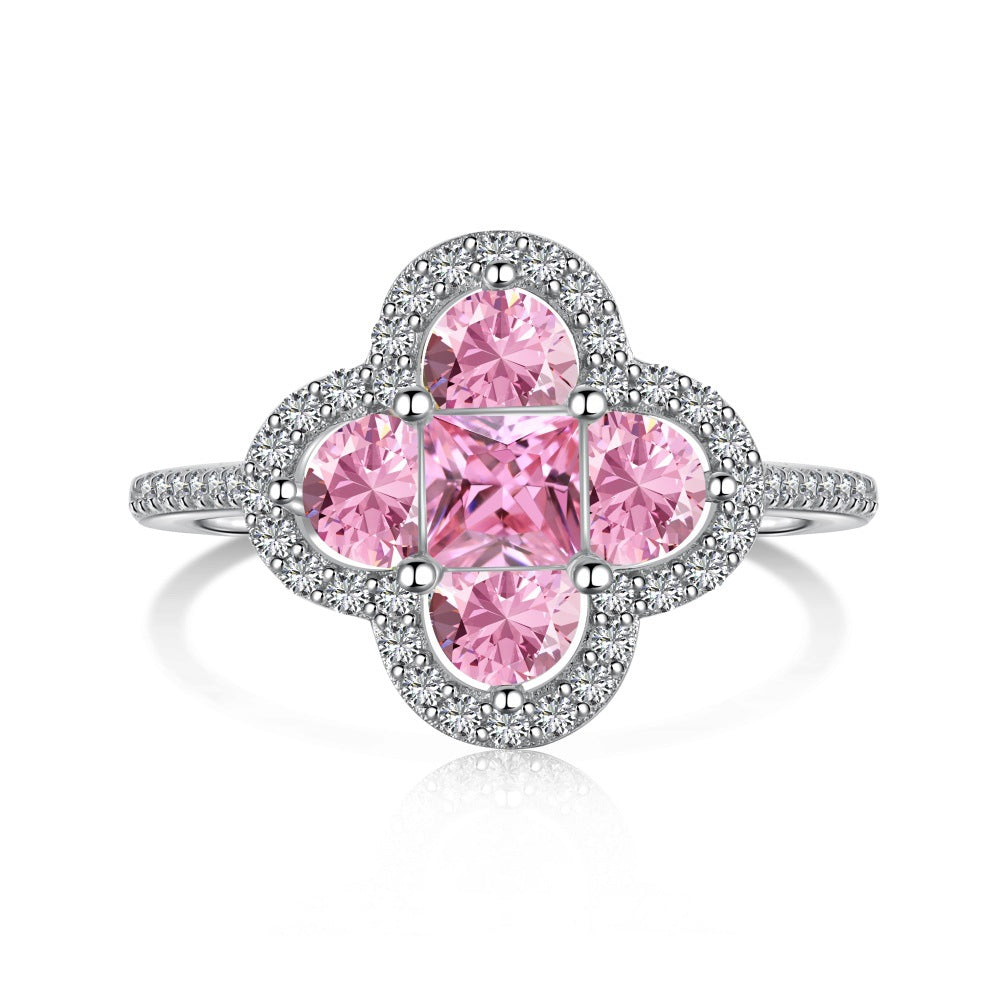Glücksklee – S925 Sterling Silber Vierblättriger Kleeblatt CZ Ring