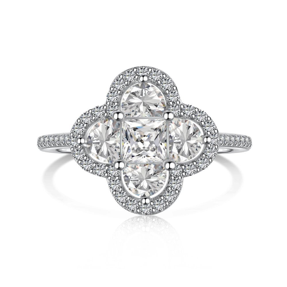 Glücksklee – S925 Sterling Silber Vierblättriger Kleeblatt CZ Ring