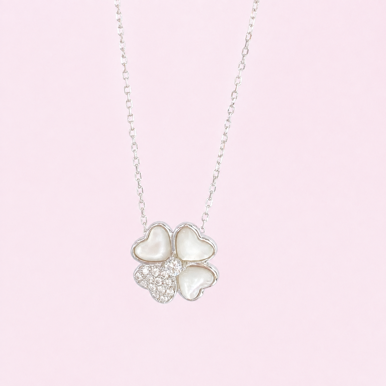 “Luminous Fortune” S925 Sterling Silver Mother-of-Pearl Zircon Clover Necklace