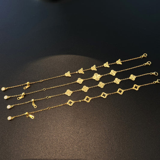 Luxe Charm Bracelet – 18K Gold Vermeil on 925 Silver, Clover or Butterfly with CZ Sparkle.