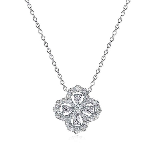 Meadow's Tear – S925 Silver Four-Leaf Clover Teardrop Necklace (White or Pink CZ) (Copy)