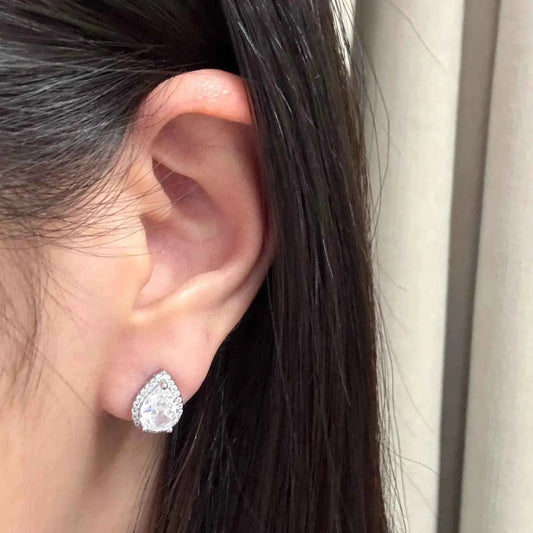 "Mermaid’s Tear" White Diamond Stud Earrings – S925 Sterling Silver Posts with 5A Cubic Zirconia