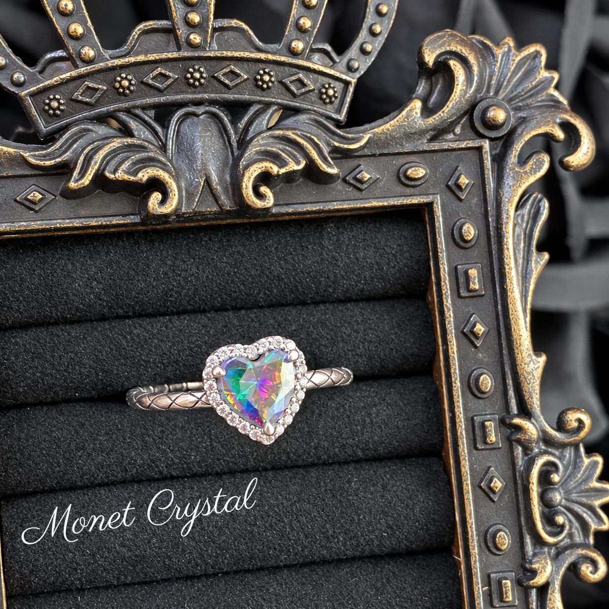 “Midnight Prism” S925 Sterling Silver Multicolor Heart Zircon Ring