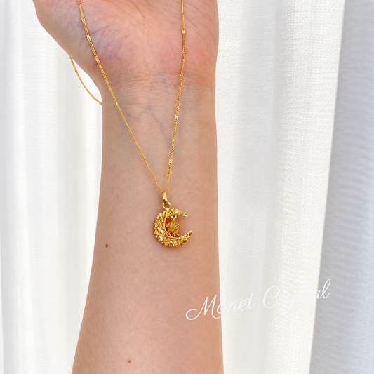 “Moon Weaver” S925 Sterling Silver Moon & Star Necklace