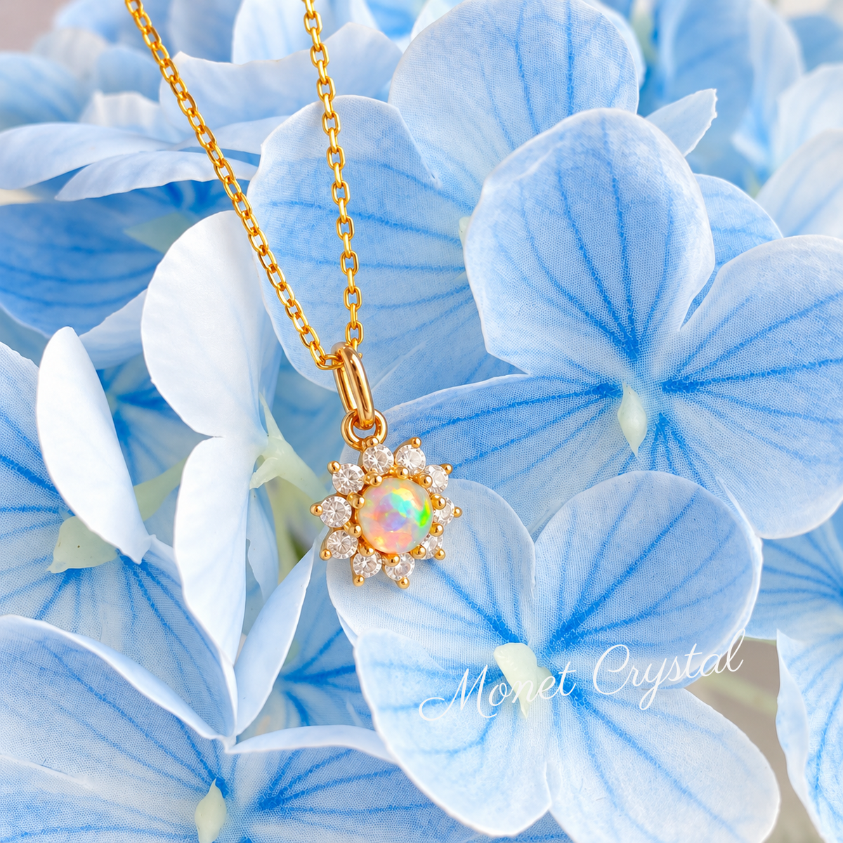 “Morning Halo” 10K Gold Plated S925 Sterling Silver Opal Sun Necklace