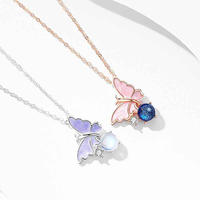 “Butterfly Dream” 925 Sterling Silver Glass Bead Butterfly Necklace