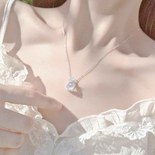“Aurora Perfume” S925 Sterling Silver Iridescent Perfume Bottle Necklace