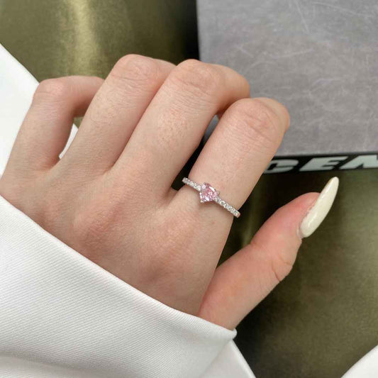 “Petite Heart Gleam” 925 Sterling Silver Pink Solitaire Ring