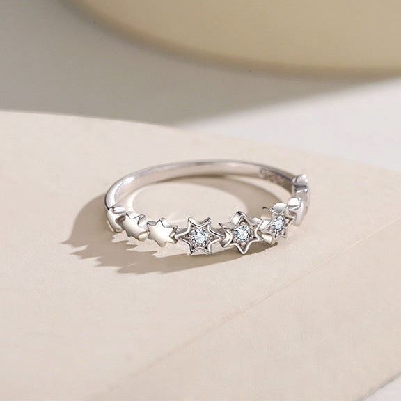 “Stellar Grace” 925 Sterling Silver Pavé Star Band Ring