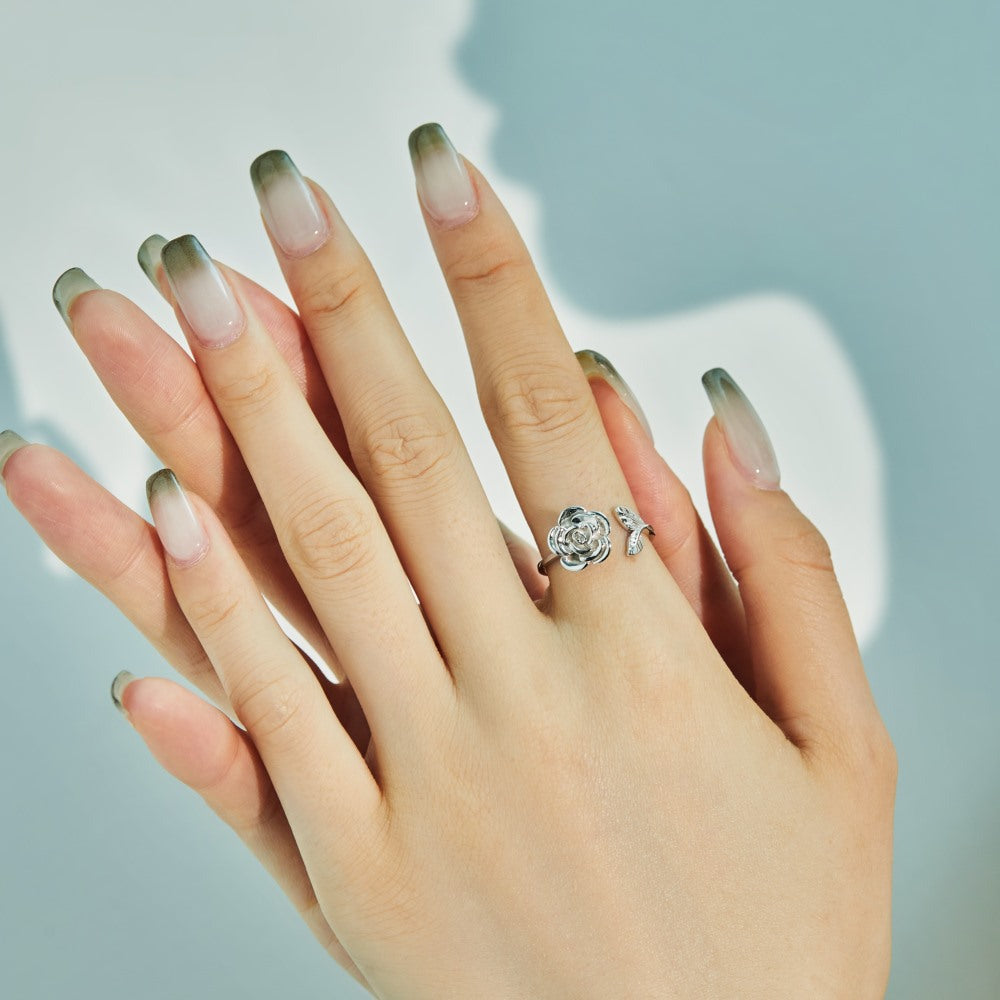 “Spinning Rose” 925 Sterling Silver Rotating Open Ring