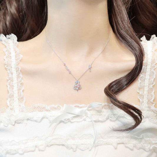 "Pink Sparkle Christmas Tree" 925 Sterling Silver Necklace