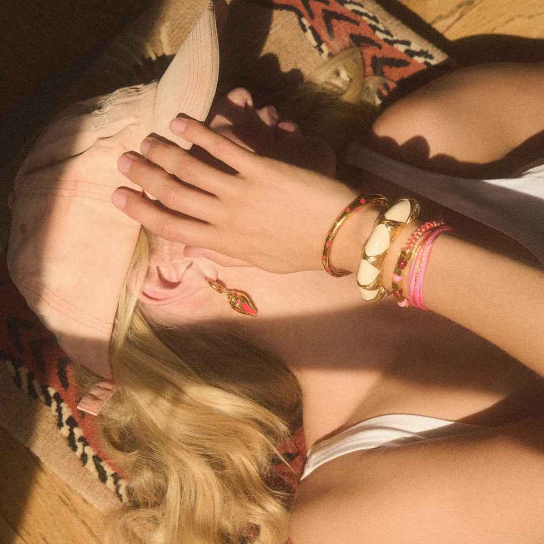 “Rouge Orbit” 18K Gold-Plated Brass Red Enamel Open Cuff Bracelet
