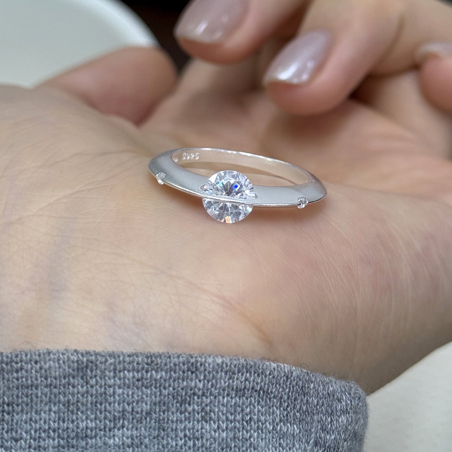 Cosmic Star 925 Sterling Silber Drehbarer Zirkon Ring – Verstellbar, Minimalistisches Design
