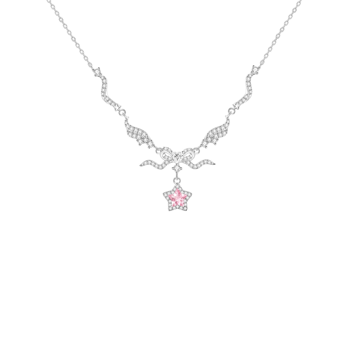 “Starlit Ballet” S925 Sterling Silver Pink Star Ballet Necklace