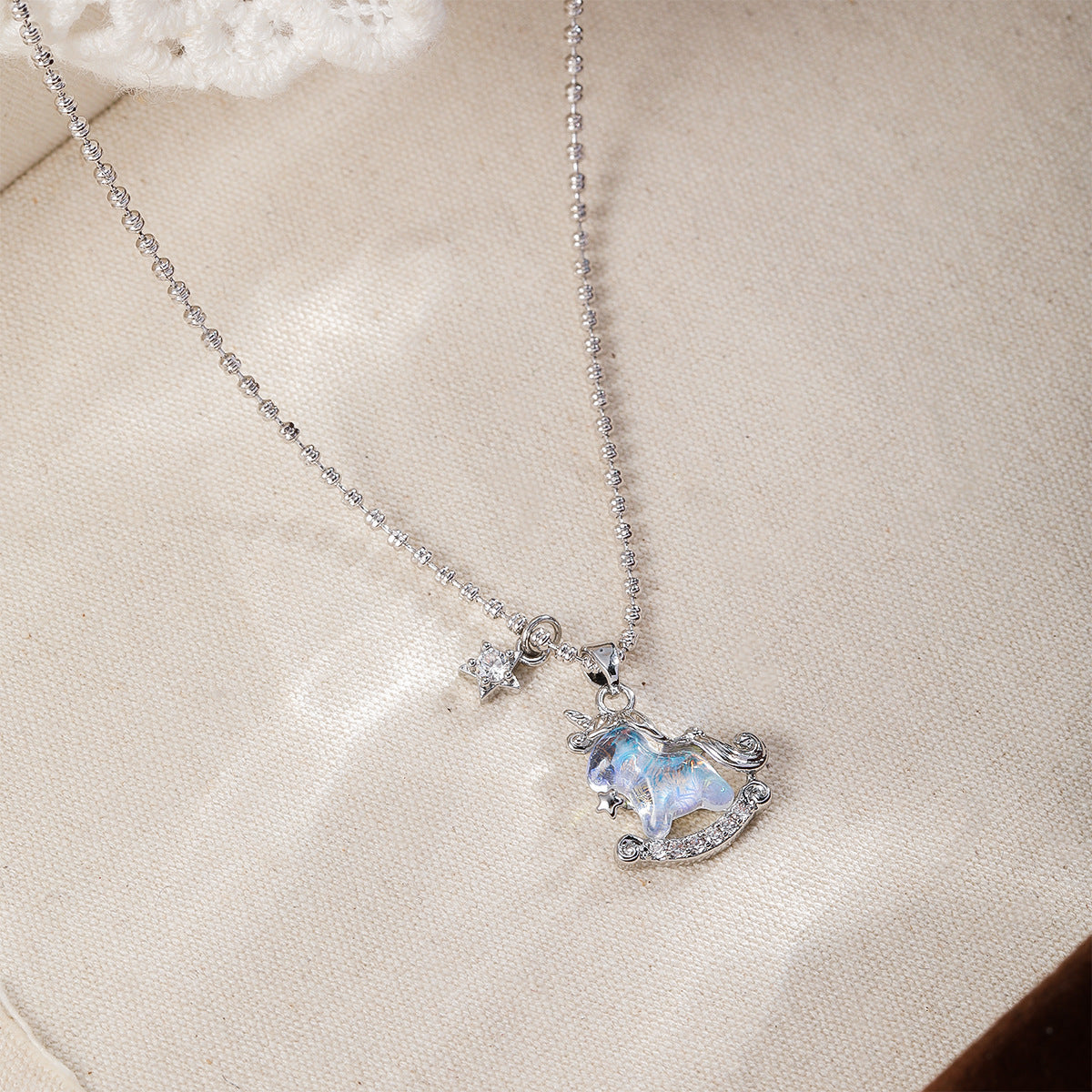 Aurora Carousel Resin Zircon Palladium-Plated Brass Pendant Necklace
