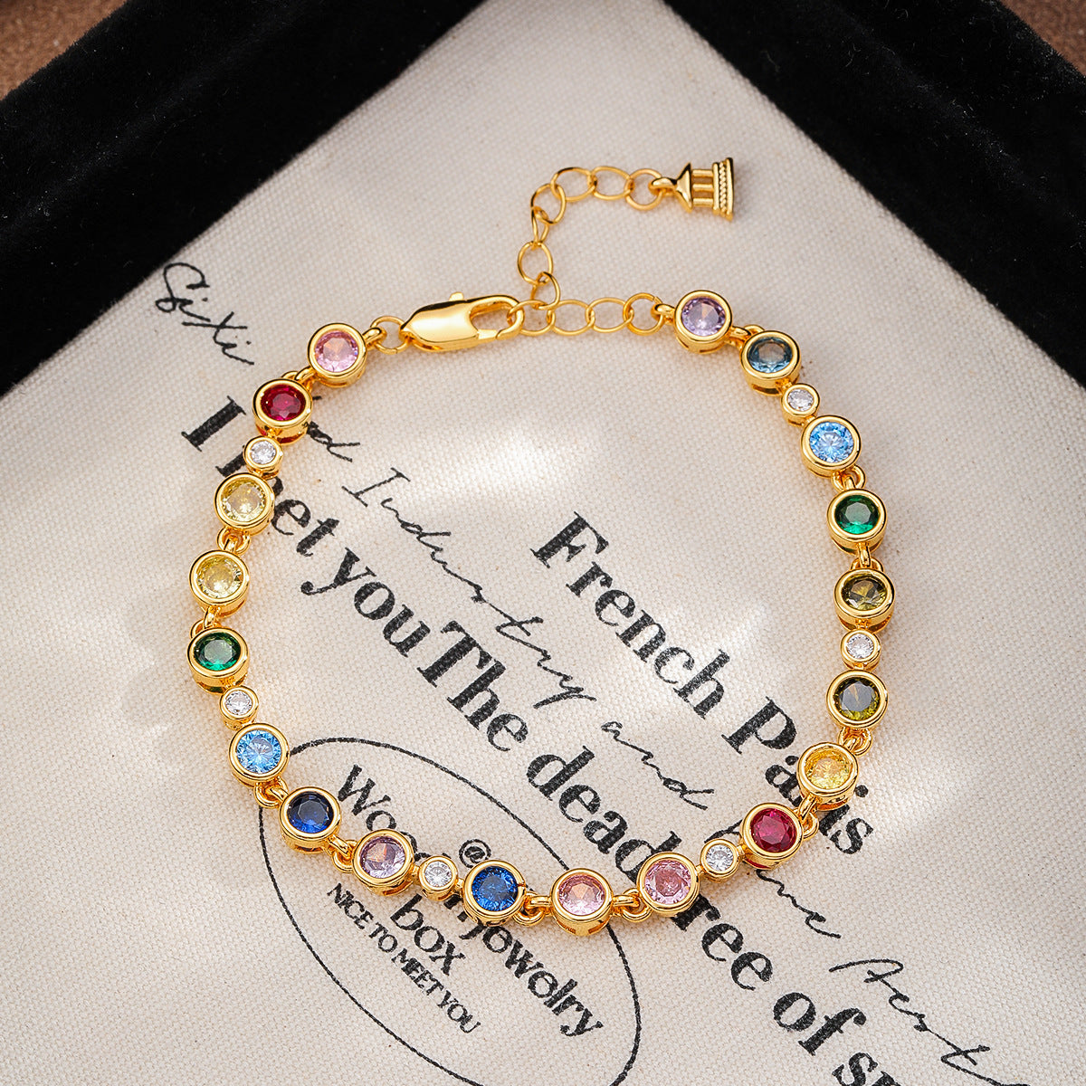 Prisma Line Eco-Friendly Copper 18K Gold Plated Color Crystal & White Zircon Bracelet