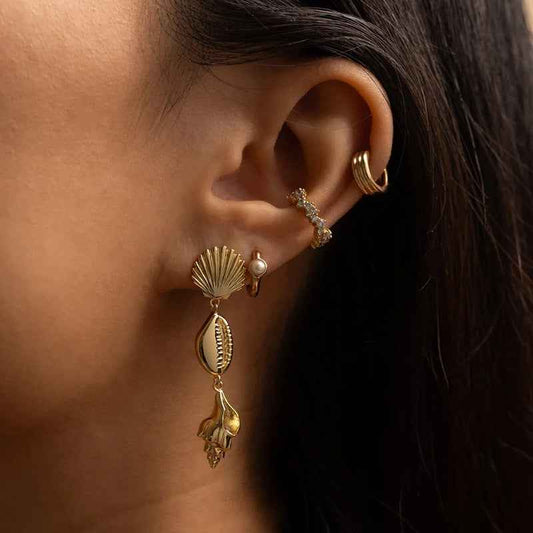 "Golden Seashell Symphony" 18K Gold-Plated 925 Sterling Silver Drop Earrings