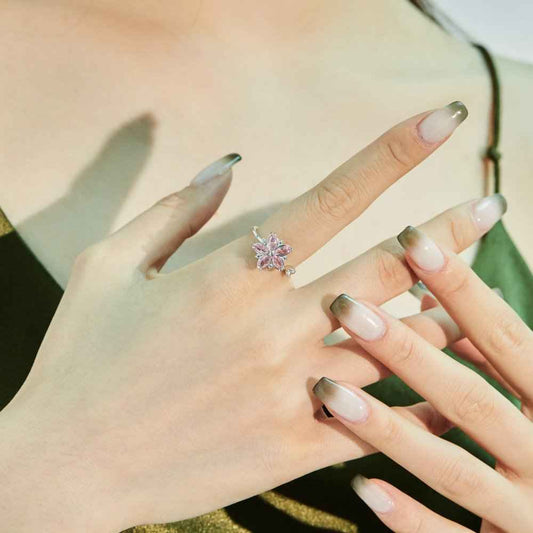 “Blooming Spin” 925 Sterling Silver Rotating Pink Blossom Ring