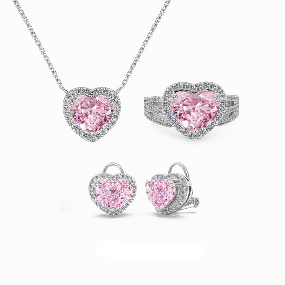 "Crystal Pink Heart" S925 Sterling Silver Jewelry Set