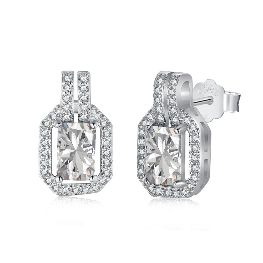 “Sugar Halo” S925 Sterling Silver Hollow Rectangular Stud Earrings