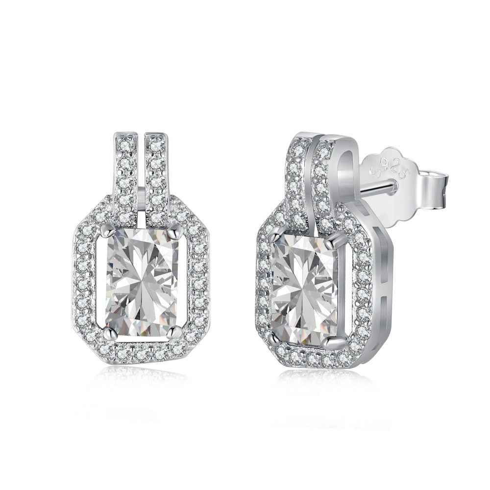 “Sugar Halo” S925 Sterling Silver Hollow Rectangular Stud Earrings
