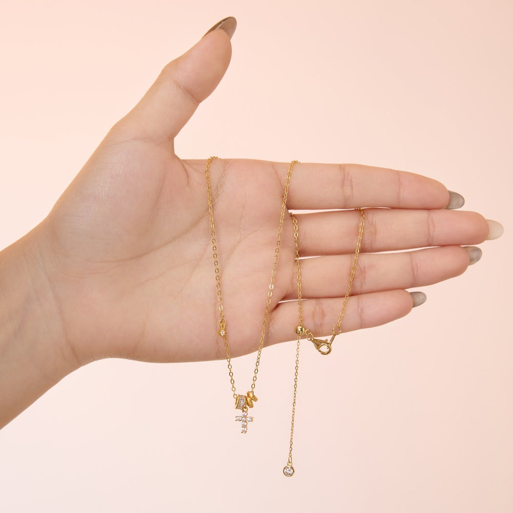 “Golden Faith Mark” 925 Sterling Silver 5A Cubic Zirconia Cross Necklace