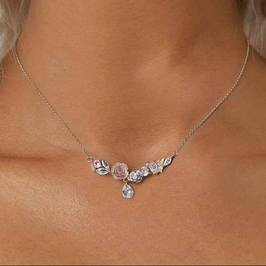 “Blossom Flutter” 925 Sterling Silver Butterfly Rose Necklace