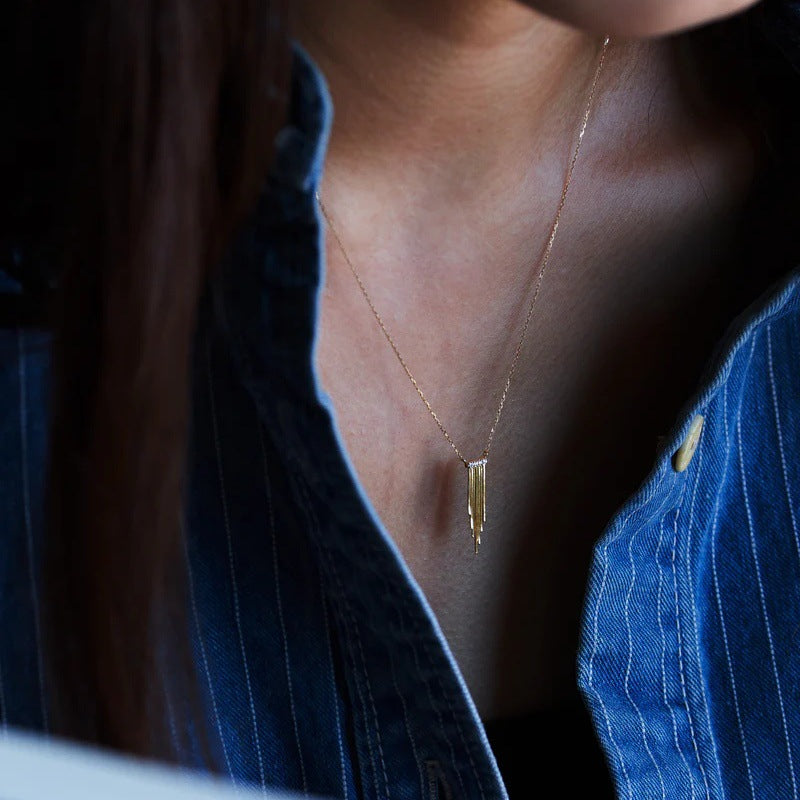 Golden Cascade 18K Gold-Plated Brass Zircon Fringe Necklace