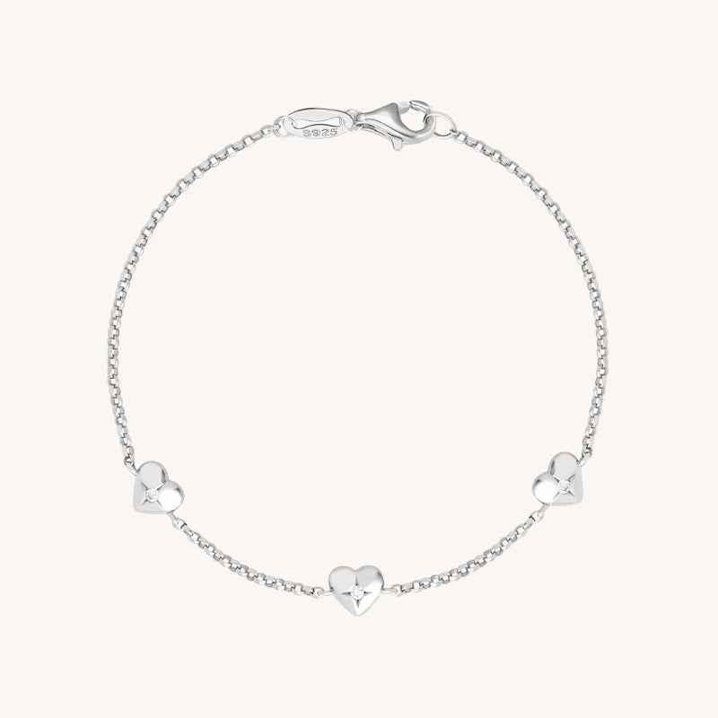 “Triple Heart Glow” 925 Sterling Silver Mini Heart Zircon Bracelet