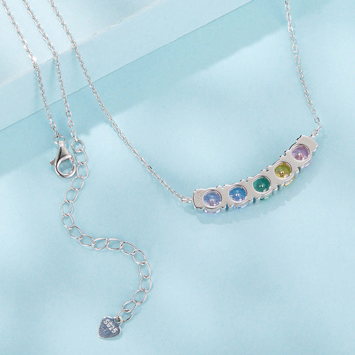 “Rainbow Smile” S925 Sterling Silver Multicolor Crescent Necklace