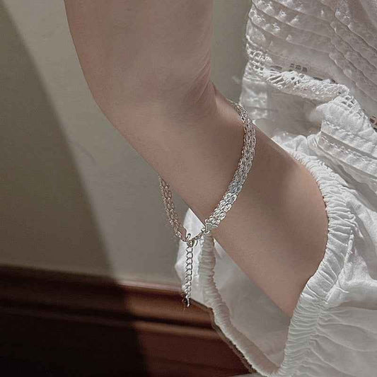 "Lace Geometry" S999 Sterling Silver Double-Strand Bracelet