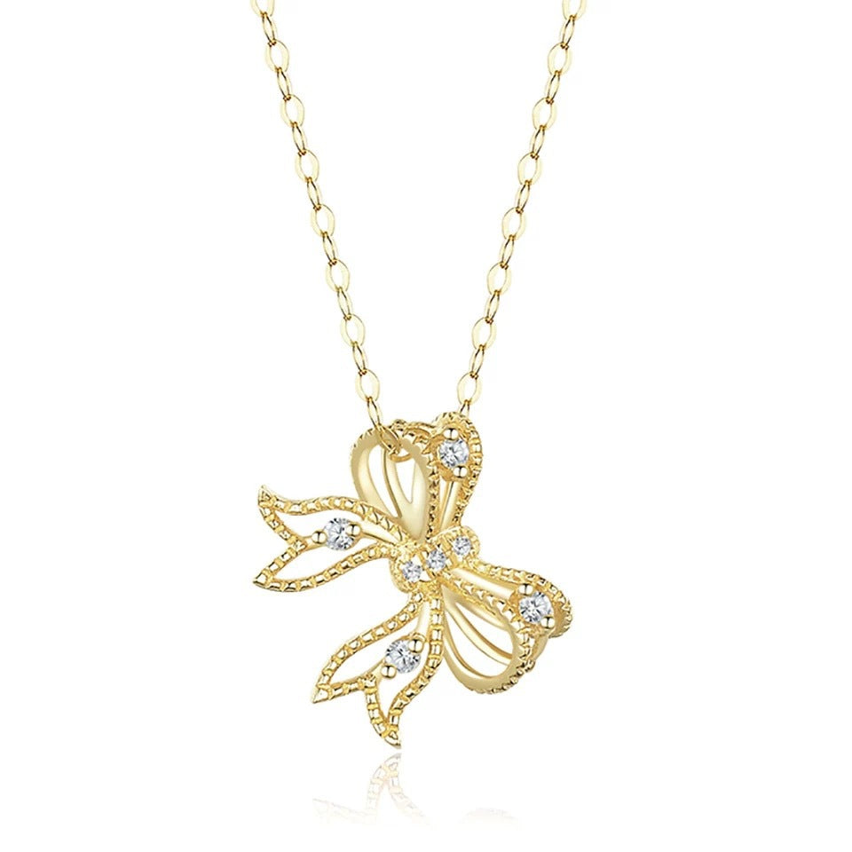 "First Heartbeat" 925 Sterling Silver Bow Necklace – Petite Sparkle, Big Romance