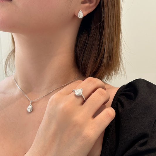 “Lumière Drop” 925 Sterling Silver Moissanite Tear Drop Jewelry Set