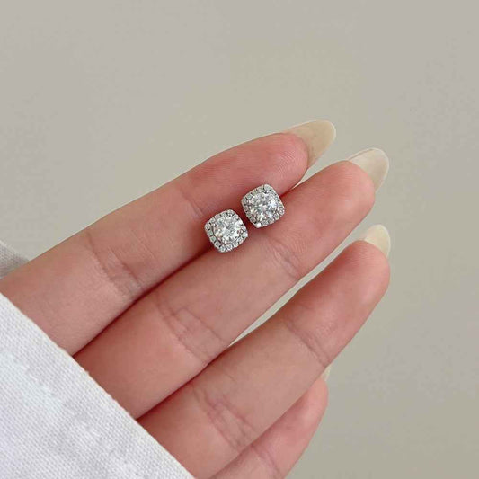 “Halo Radiance” 925 Sterling Silver Moissanite Stud Earrings