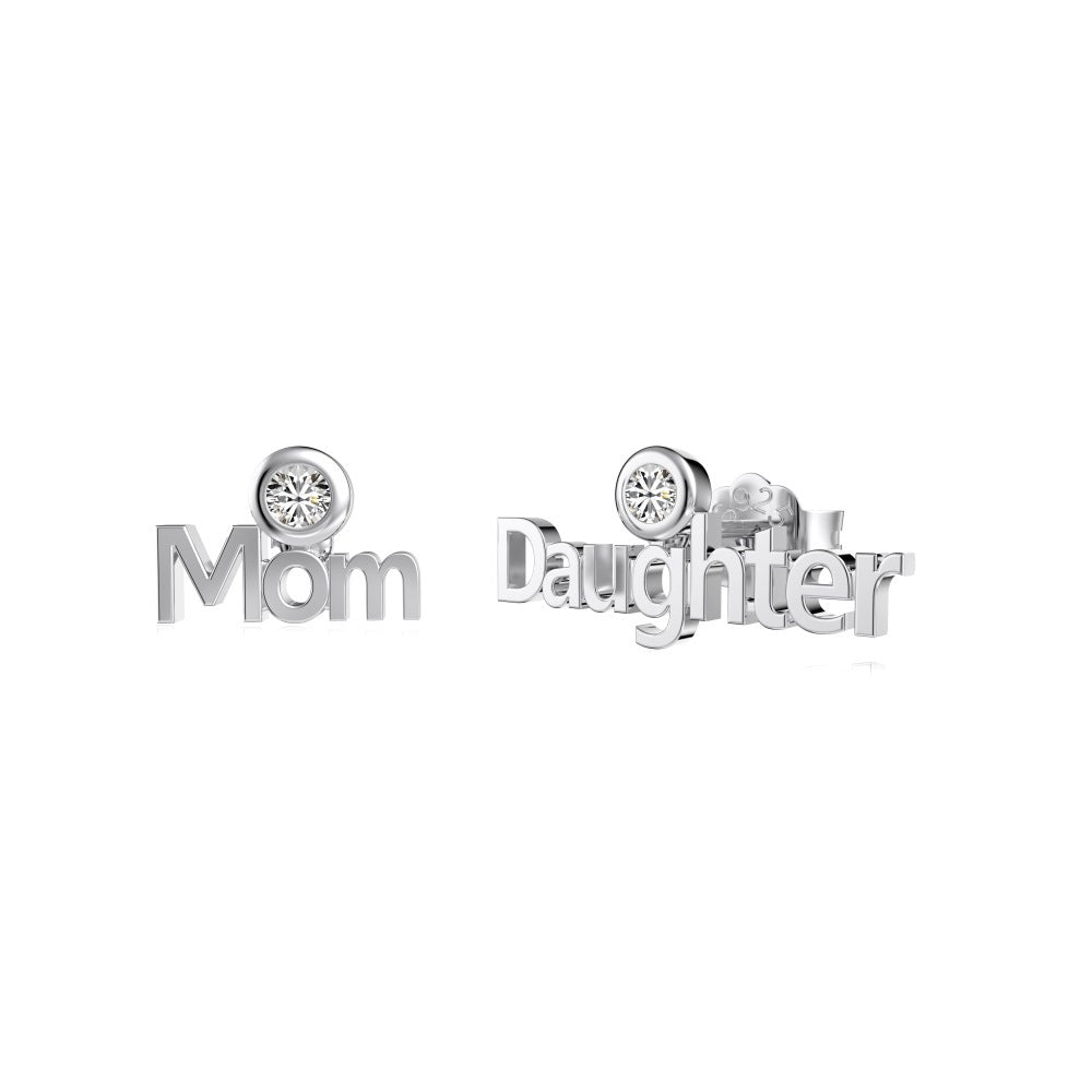 “Mama Link” S925 Sterling Silver Pavé Mom Jewelry Set (Necklace & Earrings)